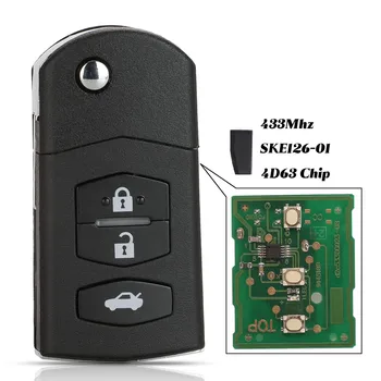 Jingyuqin Locīšanas Tālvadības atslēgu, Automašīnu Starteri, 3 Pogu, 433MHz Par Mazda 2 / 3 / 5 / 6 / MX5 / CX7 (SKE126-01)