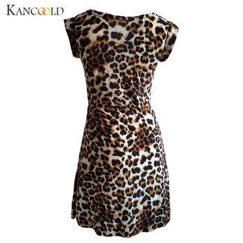 KANCOOLD kleita Sievietēm Leopard Ikdienas Īsās Piedurknes O-veida Kakla Stiept Mini Kleita Sexy Stila Slim modes jaunu kleitu sievietēm 2019DEC11