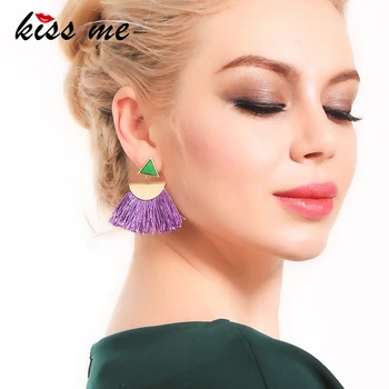 KISS ME Bohēmijas Auskari Jauns Dizains, Sarkana/Violeta /Zaļa Kokvilnas Diegu Pušķis Liels Auskari Sievietēm, Etniskā Rotaslietas