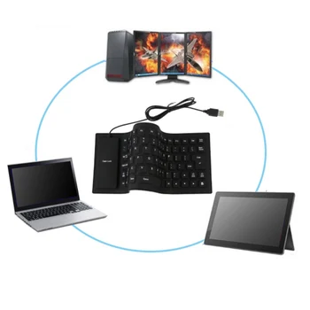 Klaviatūras Functionable Tastatūru Pārnēsājamu USB Mini Elastīgu Silikona PC Tastatūra Salokāms Klēpjdatoru Notebook Melns