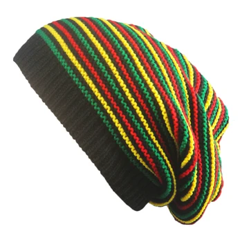 KLV Jaunu Stilīgu Bob Marley Regeja Cepure Jamaikas Pom Lempis Baggy Beanie Svītru Malām Kokvilnas Ziemas Siltāks Sejsegu Svītru Klp