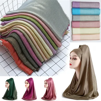 Kokvilnas Hijab Šalle Sievietēm Musulmaņu Galvas Lakatu Zelta Diegus Tīrtoņa Krāsu Šalles Un Wraps Ap Galvu Stiprināmas Pashmina Sieviešu Foulard Šalles