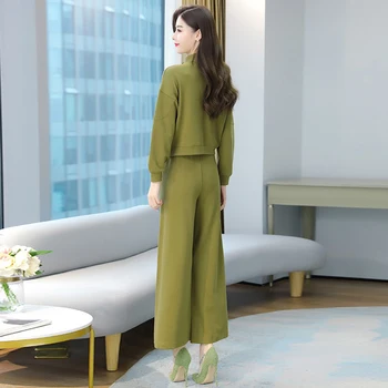Korejas Modes Plaša Kāju Bikses Top Uzvalks Jaunā 