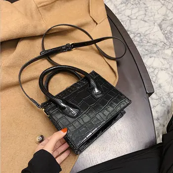 Krokodils modelis Mini Black Tote soma ir 2021. Modes Jaunas Kvalitātes PU Ādas Sieviešu Dizainers Rokassomu Gadījuma Plecu Messenger Bag