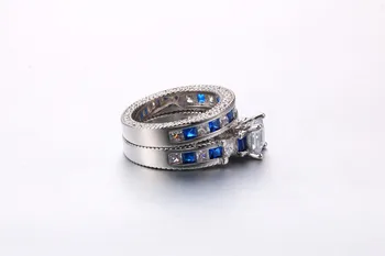 Kvadrātveida zilā cz zircon Kāzu saderināšanās Gredzenu Komplekti Sieviešu kāzu modes pirkstu vairumtirdzniecības Rotaslietas R4884