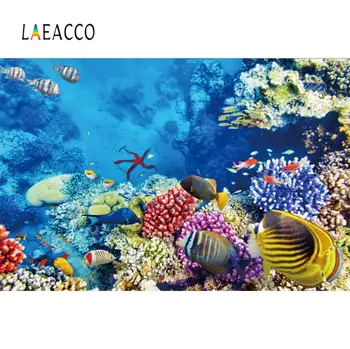Laeacco Jūras Zemūdens Koraļļu Zivis, Bērnu Dzimšanas Dienas Svinības Modelis Fotogrāfija Foniem Foto Backdrops Foto Studija
