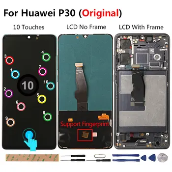 LCD Displejs Priekš Huawei P30 ELE-L 29 L09 L04 Sākotnējā OLED Ekrāna Atbalsts, pirkstu Nospiedumu LCD Huawei P30 P 30 Displeja Nomaiņa
