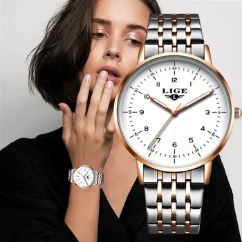 LIGE Skatīties Sieviešu Modes Sieviešu Sporta Skatīties Auto Datums Tērauda Ūdensizturīgs Skatīties Dimanta Kvarca rokas Pulkstenis Reloj Mujer+Kaste