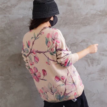 Max LuLu Rudens Ķīniešu Modes Sieviešu Kintted Drēbes Dāmas Zaudēt Gadījuma Džemperi Vintage Ziedu Iespiesti Lielgabarīta Puloveri