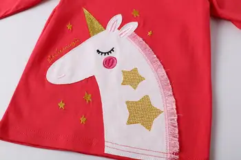 Maz maven 2-7Years Rudens Unicorn Toddle Meitenes ar garām Piedurknēm Topi Rožu Krekls Bērniem Bērnu Zīdaiņu Meitene TShirts Kritums Apģērbu