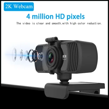 Melns 2K HD Auto Fokusa Kameru, iebūvētu Mikrofonu DATORU, Klēpjdatoru USB Kameras Portatīvie Video Zvanu Mini Kameras Perifērijas Web Kameras