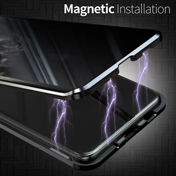 Metāla Magnētiskās Rūdīts Stikls Privātuma Tālruni Gadījumā, Huawei P40 Pro P40 Lite E P30 Pro Lite P smart 2020 Magnētu seguma
