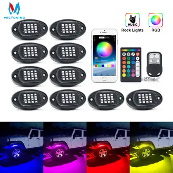 MICTUNING 10 Pākstis RGB LED Rock Lukturi ar APP/Double (RF) Tālvadības pults 160 Led Daudzkrāsu Neona Underglow Apgaismojuma Komplekts Automašīnām