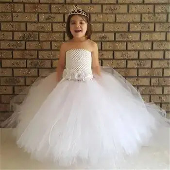 Modes Balti Ziedi Princese Meitenes Tutu Kleita Oficiāli Ilgi Bumbu Kleita Kāzu Kleitas Meitenēm Bērniem, Kāzas Puse Kleita