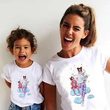 Modes Ģimenes Drēbes Izskatās Super Mom & Meita & Son Drukāt Zēniem, Meitenēm, T kreklu, Mātes diena Klāt, Topi, Kids&Sieviete, T-krekls