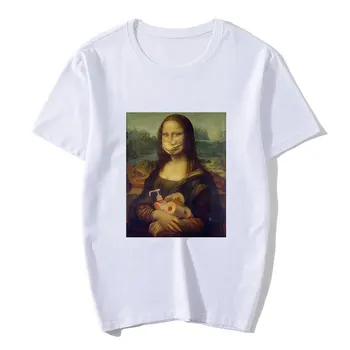 Mona Lisa Drukāt Vogue Smieklīgu T Kreklu Sieviešu Vasaras Modes Gadījuma Īsām Piedurknēm Vasaras Harajuku Estētisko Sieviešu T-krekls Tumblr