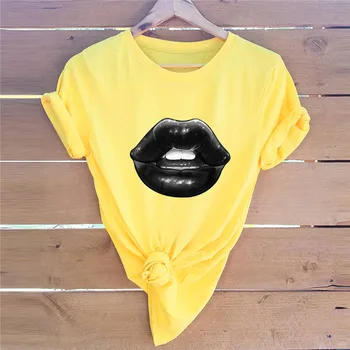 Plus Izmērs S-5XL Sexy Lūpām Print Kokvilnas Sieviešu T-Krekls Sieviešu Krekli O Apkakli, Īsām Piedurknēm Vasaras TShirt Smieklīgi T Krekli, Topi