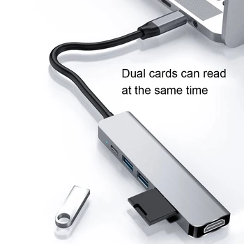 Portatīvo USB 3.0 High Speed Ostas Tipa C Hub Usb-C 4K 30HZ HD Klēpjdatoru PD Uzlādes SD &TF Card Reader for MacBook Pro