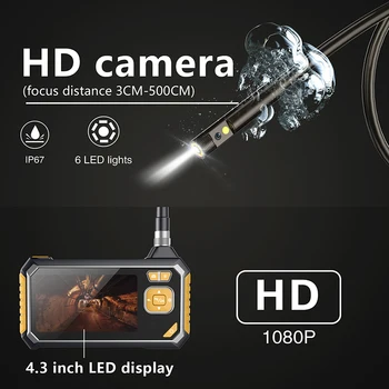 Profesija Dual Objektīvs Industriālo Endoskopu, Digitālā 4.3 collu LCD Čūska Kamera 1080PHD IP67 Waterproof Pārbaudes Kameras Ar 32GB