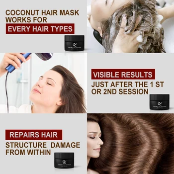 PURC 50ml Kokosriekstu eļļa matu maska, remonts bojātiem matiem, lai matus maigu un gludu izmantot visu veidu matu labāko matu kopšana