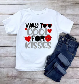 Pārāk Atdzist Skūpsti Zēns Valentīna Dienu, T-Kreklu Kids Valentīna Diena, O-veida kakla Ikdienas Krekls Valentīna Dienā Saldās Dāvanas Modes