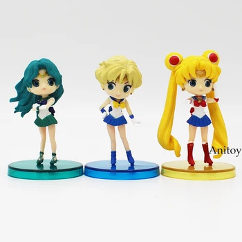 Q Kabatas Sailor Moon Usagi Tsukino/ Sailor Dzīvsudraba Ami Mizuno/ Sailor Mars Hino Rei PVC Rīcības Attēls Kolekcionējamu Rotaļlietu 3pce/komplekts