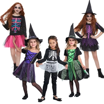 Reneecho Meitene Raganu Kostīmu Bērniem Skeleta Kostīms, Kleita Halloween Kostīmu Par Bērnu Kaulu Masku Karnevāls Purima Valkā