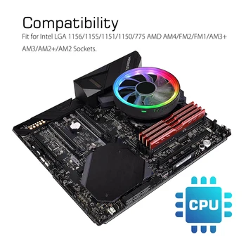 RGB 5-Krāsu LED CPU Cooler Fan Alumīnija Heatsink Par Intel LGA1156/1155/775/1150 AMD /FM1/FM2/FM2+/AM2/AM2+/AM3+/AM4