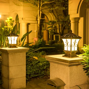 Saules powered stigam gaismas āra vintage pīlārs lampas ūdensizturīgs villa ainavu dekoratīvais apgaismojums alumīnija divu krāsu gaismas