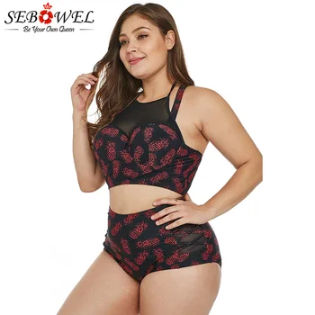 SEBOWEL Leopard Print Plus Lieluma Bikini Komplekts 2019. Gada Vasarā Sievietēm Augsta Vidukļa Tankini Peldkostīmi Push Up Divas Gabals Peldkostīmu peldkostīms