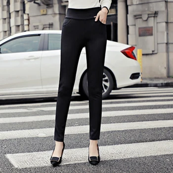 Sievietēm Melnā Izdilis Zīmuli Bikses Dāmas Bikses Ar Augstu Jostas Kabatas Kāju Zip Tīrtoņa Krāsas Bikses Sievietēm, Bikses Plus Lieluma