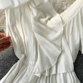 Sieviešu Balta Lielās Šūpoles Pludmales Kleita Vasaras Elegants Sexy V-neck Īsām Piedurknēm Ruffles Pušķis Kleitas, Sieviešu Jauns 2020. Gadam Vestidos Mujer