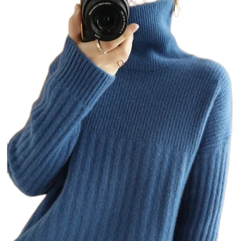 Sieviešu Bruņurupucis Slēgs Kakla elegants vilnas džemperi tīrtoņa Krāsu Mīksto Comfy Kabeļu Adīt Džemperi Džemperi