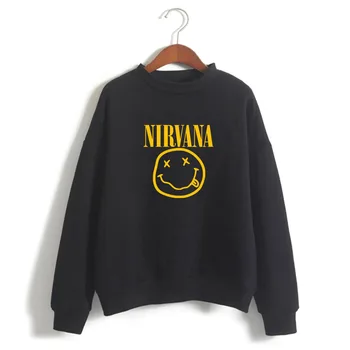 Sieviešu Hoodies smaidošas sejas, nirvana rock Merch Hoody pelēkā vārna Harajuku Fashion High Street Džemperi, Topi Hip Hop sporta krekls