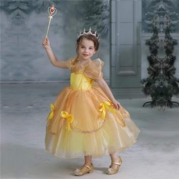 Skaistums un Zvērs Karnevāla Kostīms Ziemassvētku Meitenes Princese Belle Kleitu Vakara Tērpi Zīdainim Iedomātā Belle Kleitu Bērniem