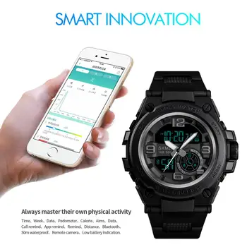 SKMEI Smart Sporta Skatīties Vīrieši Bluetooth Digitālā Daudzfunkciju Pulksteņi, 5Bar Ūdensizturīgs Vīriešiem Smart Dual Display Skatīties reloj 1517