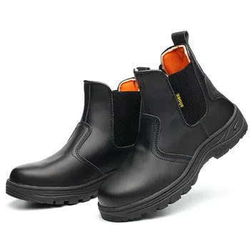 Slavenu zīmolu vīriešu liela izmēra drošības zābaki tērauda kājām sedz darba apavi īstas ādas chelsea boot platformas darbinieks potītes botas