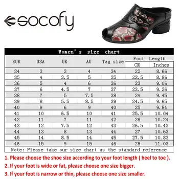 SOCOFY Sieviešu Pātagot Kurpes Ziedu Etniskā Retro Stila Peep Toe Bloķēt Papēža Dobi No Gadījuma Āra Papēža Paslīdēt uz Sandales 2020