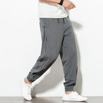 Streetwear Harēma Bikses Vīriešu Korejiešu Stilā Casual Mīksti Kokvilnas Veļu, Svītrains Vīriešu Treniņbikses Jogger Bikses Streetwear Bikses