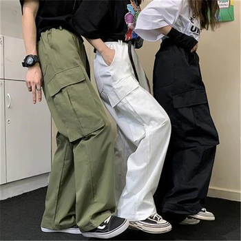 Streetwear kravas bikses Visus atbilstošos Solid (Dungriņi) Gadījuma Bikses, Josta, Jostas korejiešu Stilā Ins Tendence Vīriešiem Un Sievietēm Plāksteris Soma