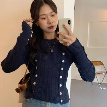 Svešzemju Kitty Modes korejas Sieviešu O-veida kakla 2020. gadam Elegants Cieta Siltu Džemperi Pamata Slim garām Piedurknēm Knitt Džemperi Sieviešu Topi