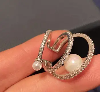 Trīs slāņu loka pērle sievietes auss kaulu klipu multi-line elegantu augstas klases vienu auskaru bez pīrsings