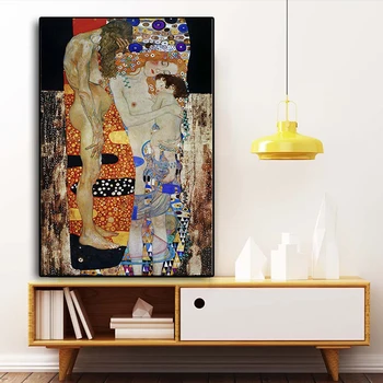 Trīs Vecumi Sievietes Līdz Gustava Klimta Glezna uz Audekla Plakāti un Izdrukas Skandināvijas Sienas Mākslas Aina Dzīvojamā Istaba