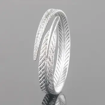 Unikālo Sievietes 925 Sterling Silver Leaf Aproces Atvērt Aproces Aproces & Aproces Smalkas Rotaslietas pulseras