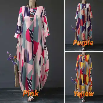 ZANZEA ir 2021. Modes Vasaras Maxi Kleita Sieviešu Iespiesti Sundress Gadījuma garām Piedurknēm Ziedu Vestidos Sieviešu O Kakla Drēbes Plus Izmēra