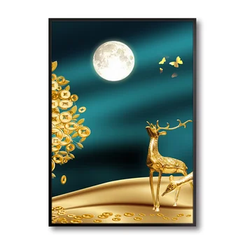 Zelta Māksla Briežu Naudas Koks Sienas Attēlu Islāma Sienas Māksla Bez Rāmja Anotācija Mēness Audekls Druka Plakātu Joprojām dzīvi