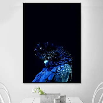 Zilais Papagailis Citē Wall Art Audekls Gleznošanai Ziemeļvalstu Plakāti Un Izdrukas Melna Balta Sienas, Attēlus Dzīvojamā Istaba Mākslas Dekori