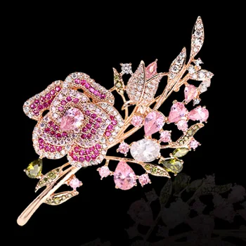 Zlxgirl rozā rožu bruģēt kubiskā cirkonija ziedu formas līgavas broša rotaslietas labāko Sieviešu jaunā gada dāvanas Šalle adatas hijab piederumu