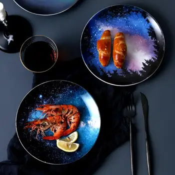 Zvaigžņu visumu plate set augstas kvalitātes keramikas trauki deserta steiks maizes vakariņas plate set trauki virtuves decoration, 8 collu MJ7