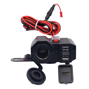 Ūdensizturīgs Dual USB Motociklu piepīpētāja Kontaktligzdu Motorolleru, ATV 12V Adapters Sadalītājs Jaudu Ostas LED Spriegums Displejs